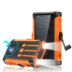 Baterie Externa Solara Linomag®, Power Bank 20000 mAh, 3 cabluri, 4 porturi, Incarcare wireless magnetica, Busola & Lanterna incorporate, Waterproof, Orange
