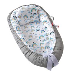 Alternative view of Cosulet Bebelusi pentru Dormit tip Baby Nest, Linomag®, cu Doua Fete, 0-24 Luni, 90x55cm, Husa Bumbac, Confort & Siguranta, Alb/Gri deschis