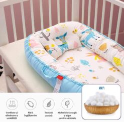 Alternative view of Cosulet Bebelusi pentru Dormit tip Baby Nest, Linomag®, cu Doua Fete, 0-24 Luni, 90x55cm, Husa Bumbac, Confort & Siguranta, Alb/Blue sky