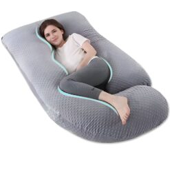 Perna Gravide si Alaptare 3 in 1 Linomag®, Multifunctionala, Forma de L, Sustinere pentru Burta, Spate, Solduri, Picioare, Bebelus, Relaxare, Husa detasabila, Gri deschis