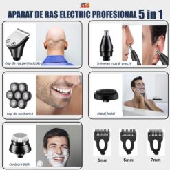 Alternative view of Aparat de Ras Electric Multifunctional Linomag®, Profesional, 7D 5 în 1 cu Capete Rotative Flexibile, Display LED, Rezistent la Apa, USB Reincarcabil, Par, Barba, Nas si Contur, Negru/Auriu