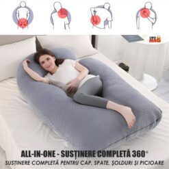 Alternative view of Perna Gravide si Alaptare 3 in 1 Linomag®, Multifunctionala, Forma de L, Sustinere pentru Burta, Spate, Solduri, Picioare, Bebelus, Relaxare, Husa detasabila, Gri deschis