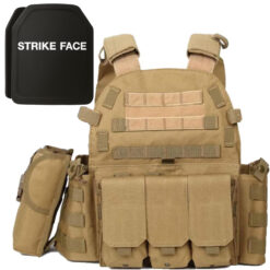 Set Vesta Tactica Reglabila + 2 Placi Balistice NIJ IV, Linovit®, pentru Airsoft, Paintball, Tir sportiv, Outdoor, Vanatoare, Material Oxford 600D, Sistem MOLLE, Rezistent la proiectile perforante 7.62x63mm M2 AP, Kaki