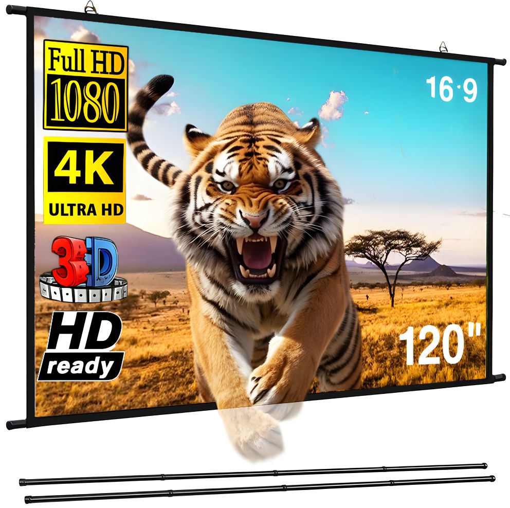 Ecran de proiecție anti-lumină Linomag®, montabil pe perete, 120 inch / 3.5m, pliabil, cu suport telescopic din oțel inoxidabil, format 16:9, 148x266cm, Gri