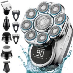 Aparat de Ras Electric Multifunctional Linomag®, Profesional, 9D 6 în 1, Rezistent la Apa, Autonomie 90 min, USB Reincarcabil, Cap, Barba, Nas si Contur, Argintiu