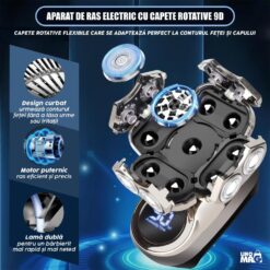 Alternative view of Aparat de Ras Electric Multifunctional Linomag®, Profesional, 9D 6 în 1, Rezistent la Apa, Autonomie 90 min, USB Reincarcabil, Cap, Barba, Nas si Contur, Argintiu