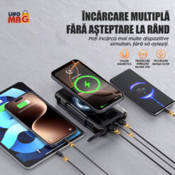 Alternative view of Baterie Externa Solara cu 6 Panouri Linomag®, Power Bank 10000 mAh, Incarcare Type C, USB, Micro USB, Wireless Magnetica, Lanterna Incorporata, Waterproof, Negru