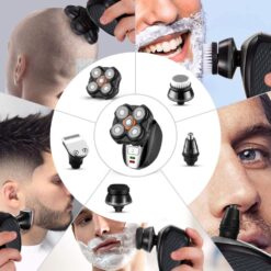 Alternative view of Aparat de Ras Electric Multifunctional Linomag®, Profesional, 5D 6 în 1 cu Capete Rotative Flexibile, Rezistent la Apa, USB Reincarcabil, Cap, Barba, Nas si Contur, Negru/Argintiu