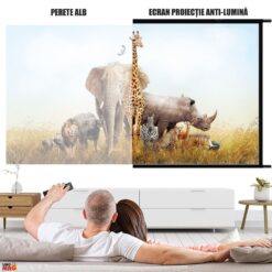 Alternative view of Ecran de proiecție anti-lumină Linomag®, montabil pe perete, 120 inch / 3.5m, pliabil, cu suport telescopic din oțel inoxidabil, format 16:9, 148x266cm, Gri