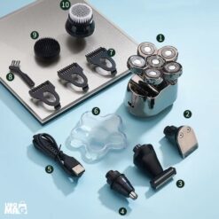 Alternative view of Aparat de Ras Electric Multifunctional Linomag®, Profesional, 6D 6 în 1 cu Capete Rotative Flexibile, Rezistent la Apa, USB Reincarcabil, Cap, Barba, Nas si Contur, Gun metal