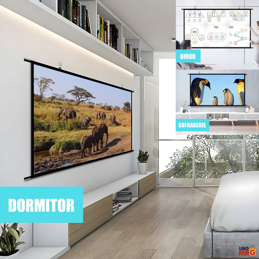 Ecran de proiecție anti-lumină Linomag®, montabil pe perete, 120 inch / 3.5m, pliabil, cu suport telescopic din oțel inoxidabil, format 16:9, 148x266cm, Gri - imagine 3