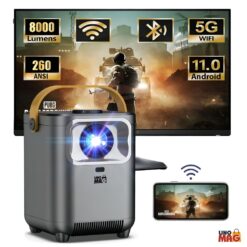 Alternative view of Set VideoProiector Smart Portabil 4K UHD + Ecran de Proiecție Anti-Lumină, Linomag®, WiFi, Bluetooth 5.0, Android TV, Boxe 5W, 100 inch, Proiecție Fata/Spate, Format 16:9