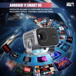Alternative view of Set VideoProiector Smart Portabil + Ecran de Proiecție Anti-Lumină, Linomag®, Android 11.0, 4000 Lumeni, Airplay/Miracast, Suport 1080p, WiFi 2.4G/5G, Bluetooth 5.2, 100 inch, Proiecție Fata/Spate, Format 16:9