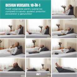 Alternative view of Set 3 Perne Ortopedice Reglabile 10 în 1 Linomag®, Forma de Pana, pentru Somn Confortabil, Recuperare Post-Operatorie si Suport pentru Spate, Gat si Picioare, Husa Detasabila si Lavabila, Gri inchis