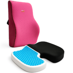 Set 2 Perne Ortopedice Linomag®, Perna Ortopedica pentru Sezut cu Spumă cu Memorie și Gel Răcoritor + Perna Lombara Completa, Pentru Scaun de Birou sau Masina, Negru/Roz