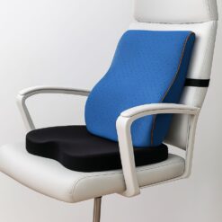 Alternative view of Set 2 Perne Ortopedice Linomag®, Perna Ortopedica pentru Sezut cu Spumă cu Memorie și Gel Răcoritor + Perna Lombara Completa, Pentru Scaun de Birou sau Masina, Negru/Albastru