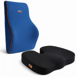 Set 2 Perne Ortopedice Linomag®, Perna lombara completa & Perna sezut din spuma cu memorie, Suport pentru coccis & Suport lombar complet, Negru/Albastru