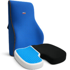 Set 2 Perne Ortopedice Linomag®, Perna Ortopedica pentru Sezut cu Spumă cu Memorie și Gel Răcoritor + Perna Lombara Completa, Pentru Scaun de Birou sau Masina, Negru/Albastru
