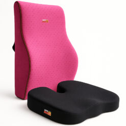 Set 2 Perne Ortopedice Linomag®, Perna lombara completa & Perna sezut din spuma cu memorie, Suport pentru coccis & Suport lombar complet, Negru/Roz