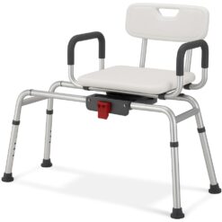 Scaun transfer cada sau dus, Linomag®, Glisant, Rotație 360°, Spătar, Brațe de sprijin captusite, Reglabil pe înălțime, Inaltime maxima 65cm, Alb mat