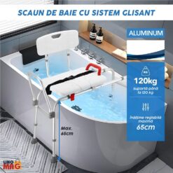 Alternative view of Scaun transfer cada sau dus cu sezut culisant si decupaj perineal, Linomag, Spătar, curea ajustabilă și mâner de siguranță, Reglabil pe înălțime, Inaltime maxima 65cm, Alb