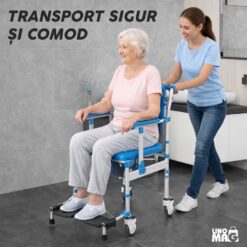 Alternative view of Scaun cu WC tip toaleta de camera cu rotile, Linomag®, Olita detasabila, Scaun de dus, Cotiere rabatabile, pentru bătrâni sau persoane cu mobilitate redusă, Impermeabil, Albastru