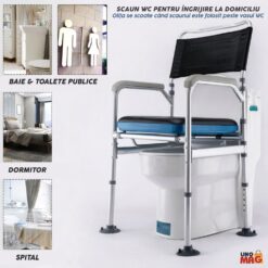 Alternative view of Scaun WC multifuncțional 4 in 1 Linomag® tip toaletă de cameră, cu oliță detașabilă, picioare cu ventuze anti-alunecare, utilizat ca scaun de duș, scaun pentru relaxare sau peste vasul de toaletă, impermeabil, negru
