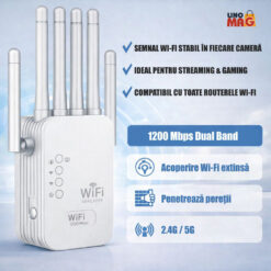 Alternative view of Amplificator Semnal Wi-Fi Dual Band 1200Mbps, Linomag®, Range Extender Retea Wireless, 6 Antene, 2.4/5GHz, 2×LAN, WPS, Compatibil cu Toate Routerele, Acoperire Mare, Alb