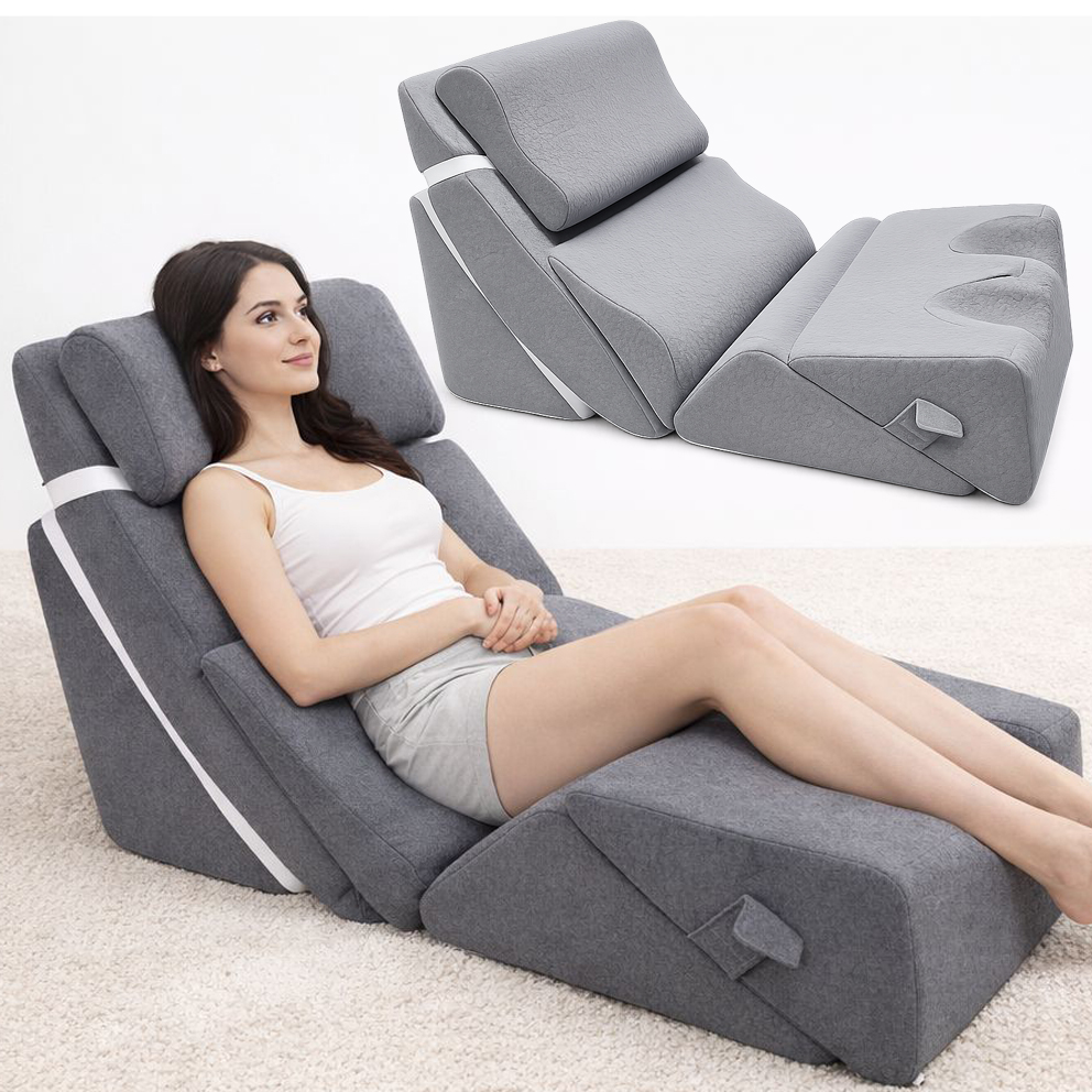 Set 6 Perne Ortopedice Reglabile tip Pat Ortopedic Linomag®, pentru Somn, Citit, Privit la TV, Recuperare Medicala, Reflux, Sforăit, Suport Spate, Gat si Picioare, Husa Detasabila si Lavabila, Gri