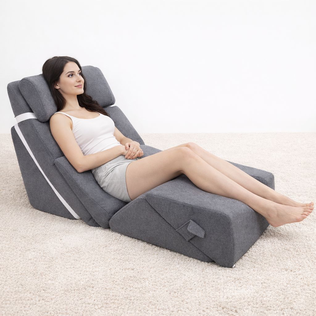 Set 6 Perne Ortopedice Reglabile tip Pat Ortopedic Linomag®, pentru Somn, Citit, Privit la TV, Recuperare Medicala, Reflux, Sforăit, Suport Spate, Gat si Picioare, Husa Detasabila si Lavabila, Gri - imagine 2