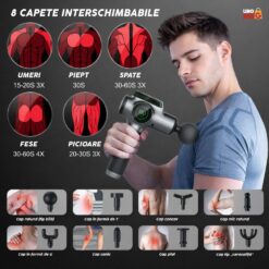 Alternative view of Aparat pentru Masaj Profesional Tip Pistol Linomag®, 8 Capete de Schimb, 99 de Viteze, 3200rpm, Baterie de lungă durată, Autonomie 6h, Motor Silentios, Ecran Touch-Screen, Recuperare Musculara si Relaxare, Silver