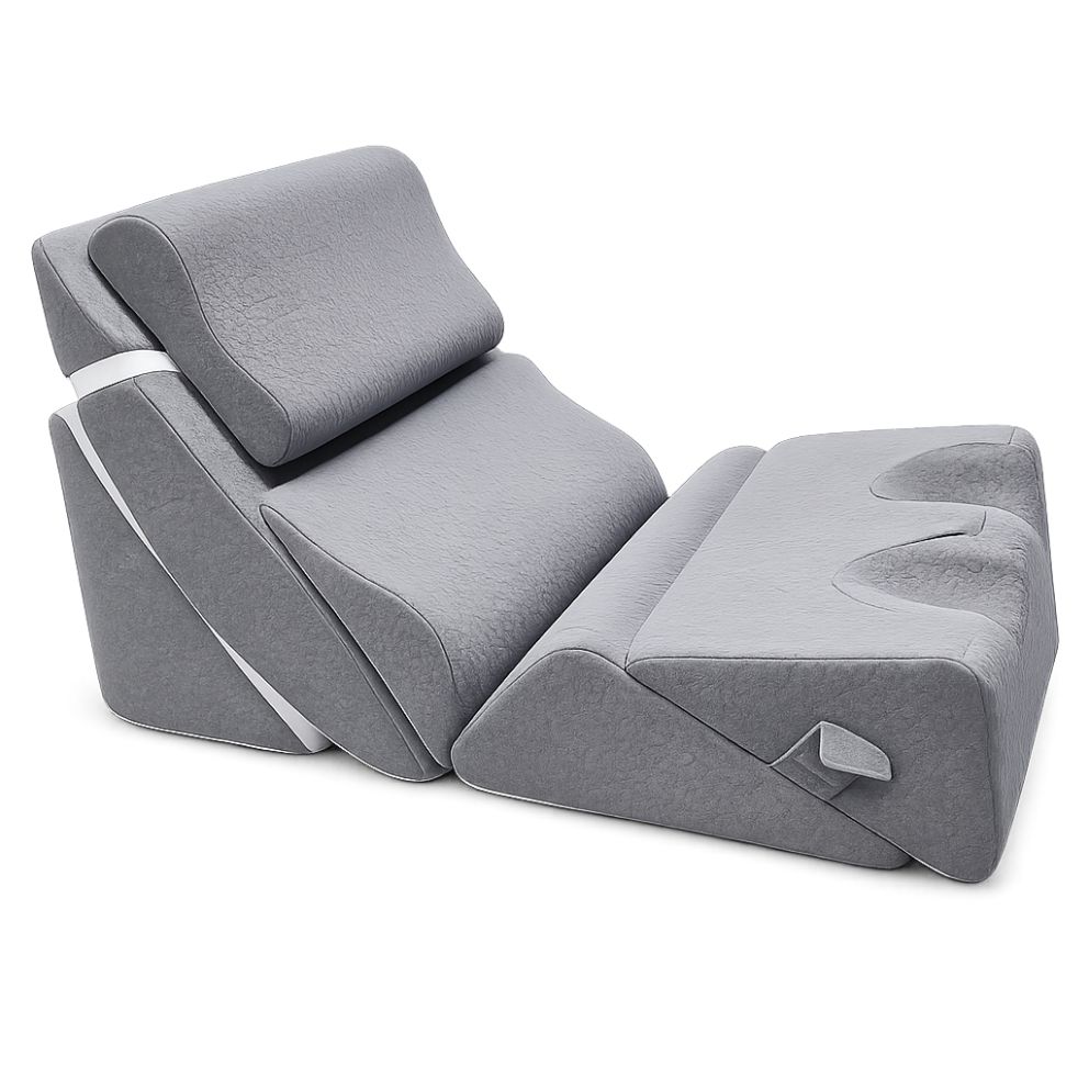 Set 6 Perne Ortopedice Reglabile tip Pat Ortopedic Linomag®, pentru Somn, Citit, Privit la TV, Recuperare Medicala, Reflux, Sforăit, Suport Spate, Gat si Picioare, Husa Detasabila si Lavabila, Gri - imagine 3