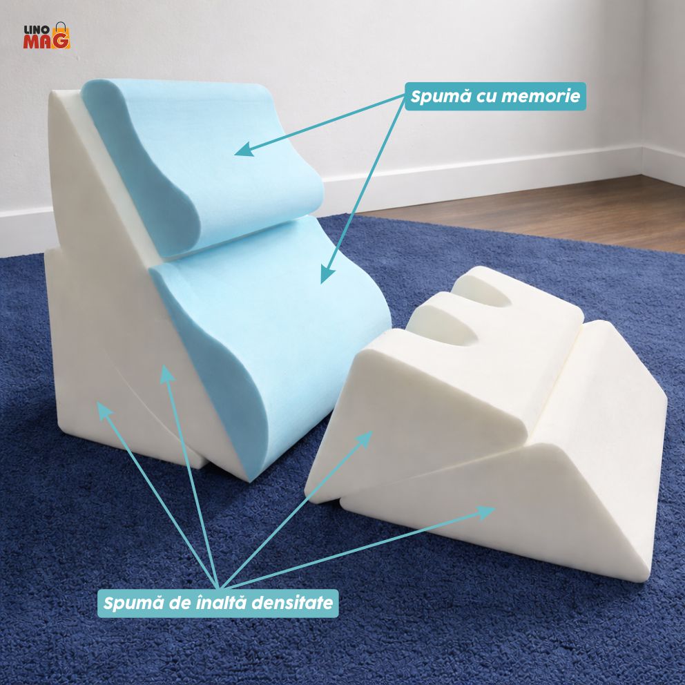 Set 6 Perne Ortopedice Reglabile tip Pat Ortopedic Linomag®, pentru Somn, Citit, Privit la TV, Recuperare Medicala, Reflux, Sforăit, Suport Spate, Gat si Picioare, Husa Detasabila si Lavabila, Gri - imagine 4