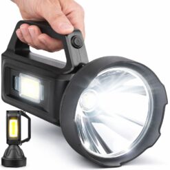 Lanterna LED profesionala SL-76, Linomag®, Putere mare, Lumina COB laterala, Incarcare solara & USB, Functie powerbank, Rezistenta la apa IP65, 20cmX9cm, Negru
