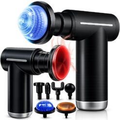Aparat pentru Masaj Profesional Tip Pistol Linomag®, cu Compresă Caldă & Rece, 6 Viteze, 6 Capete de Schimb, 3500 rpm, LCD, baterie 1800mAh, ultra silențios, Recuperare Musculara si Relaxare, Negru