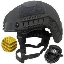 Cască tactică balistică FAST NIJ IIIA, Rezista la proiectile de 9mm, .357 SIG și .44 Magnum, Decupaj înalt pentru accesorii, compatibila NVG, Șină FAST, Sistem reglaj 360°, Material Aramid ultra-rezistent, Marime L, Negru