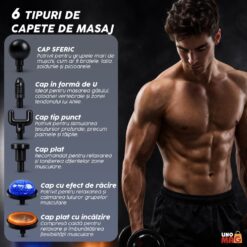 Alternative view of Aparat pentru Masaj Profesional Tip Pistol Linomag®, cu Compresă Caldă & Rece, 6 Viteze, 6 Capete de Schimb, 3500 rpm, LCD, baterie 1800mAh, ultra silențios, Recuperare Musculara si Relaxare, Negru