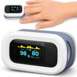 Pulsoximetru Digital Profesional pentru Deget, Linomag®, Ecran OLED, Masurare Rapida si Precisa SpO2 si Puls (BPM), Afisaj Color, Oprire Automata, Alb/Gri