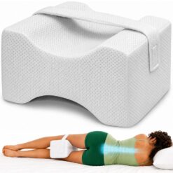 Perna Ortopedica pentru Genunchi si Picioare cu Banda de fixare, Linomag®, din Spuma cu Memorie, Suport Ergonomic pentru Alinierea Coloanei, Soldurilor si Genunchilor, Reduce Presiunea Articulara, Husa Detasabila, Alb