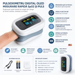 Alternative view of Pulsoximetru Digital Profesional pentru Deget, Linomag®, Ecran OLED, Masurare Rapida si Precisa SpO2 si Puls (BPM), Afisaj Color, Oprire Automata, Alb/Gri