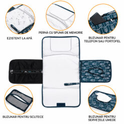 Alternative view of Saltea de înfășat portabilă pentru bebeluși, Impermeabilă, cu pernă Memory Foam, Buzunare pentru scutece și șervețele, Ideală acasă și în călătorii