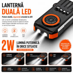 Alternative view of Baterie externă solară 30000mAh Linomag®, Încărcare rapidă PD 22.5W, Încărcare wireless 15W, Panou solar, 4 cabluri integrate, 3 porturi, Lanternă LED dublă, Portocaliu