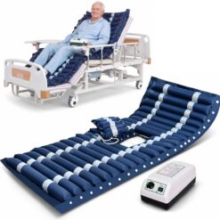 Saltea Antiescara cu Compresor si Presiune Alternativa, Linomag®, Nivel Presiune Reglabila, Pentru Ingrijire la Domiciliu sau la Spital, Celule de Aer Detasabile, Microventilatie, PVC Impermeabil, 200 x 90 cm, Albastru