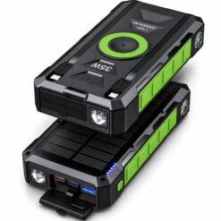 Alternative view of Baterie externa solara 20000mAh Linomag®, Incarcare rapida USB-C 35W, Incarcare wireless 15W, 2 cabluri integrate, 3 Porturi USB, Panou solar, Lanterna LED, Busola si Termometru, Verde