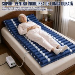 Alternative view of Saltea Antiescara cu Compresor si Presiune Alternativa, Linomag®, Nivel Presiune Reglabila, Pentru Ingrijire la Domiciliu sau la Spital, Celule de Aer Detasabile, Microventilatie, PVC Impermeabil, 200 x 90 cm, Albastru