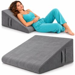 Perna Suport cu Plan Inclinat din Spuma cu Memorie, Linomag®, pentru Dormit, Antireflux, Sforait, Apnee, Relaxare, Citit, Lavabila, 61x61x25.5cm, Gri Inchis
