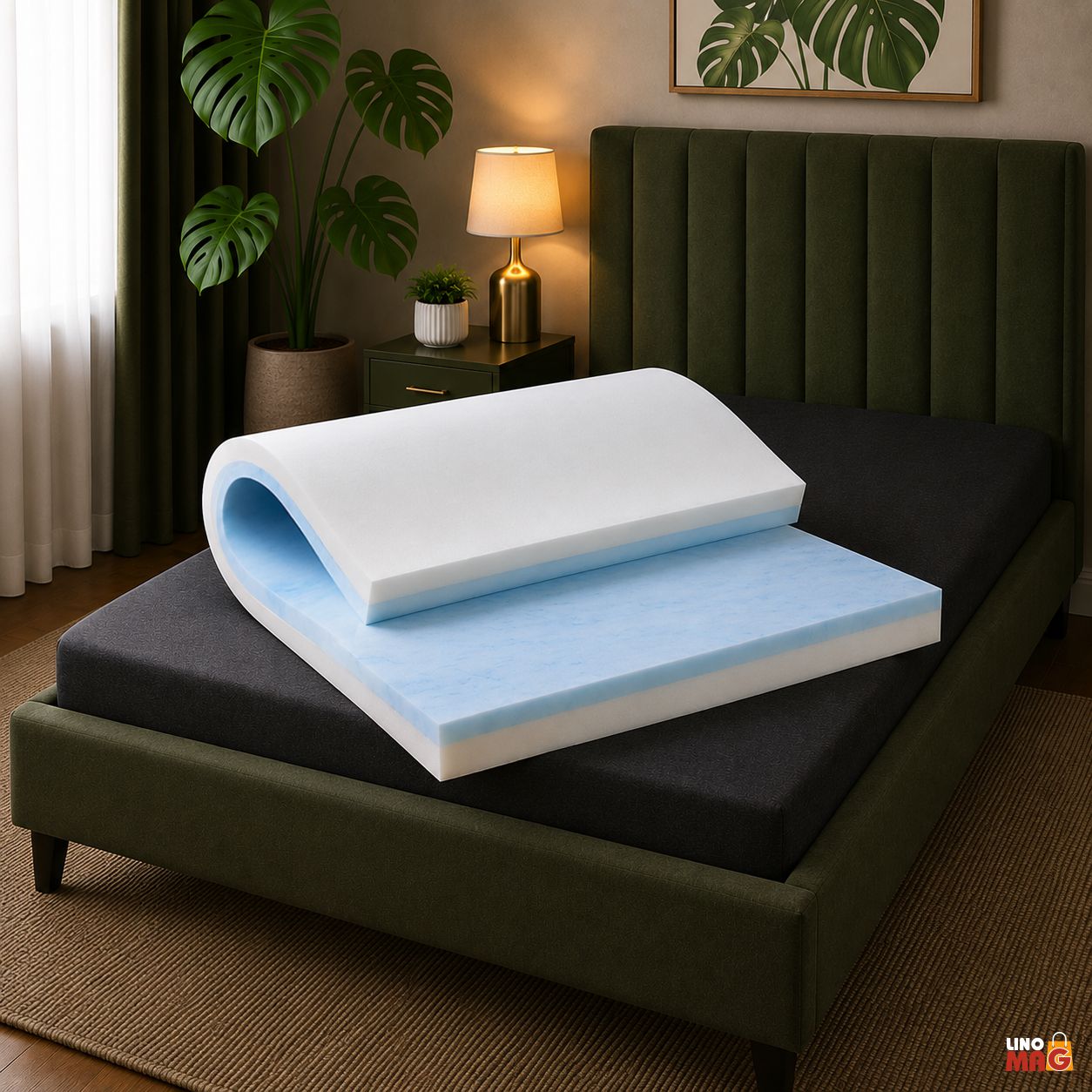 Topper Saltea din Spuma cu Memorie Linomag®, Grosime: 7 cm, Densitate 40 kg/m³, 2 Straturi, Husă Detașabilă cu Fermoar, Bază Antialunecare, Confort Ergonomic, 140 x 200 cm, Alb/Gri - imagine 7