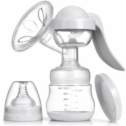 Pompa de san manuala 2 in1 cu biberon, 150 ml, 3 niveluri de aspirare, Cupa moale din silicon, Fara BPA, Gri deschis