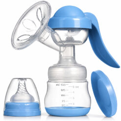 Pompa de san manuala 2 in1 cu biberon, 150 ml, 3 niveluri de aspirare, Cupa moale din silicon, Fara BPA, Albastru