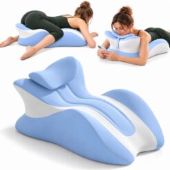 Pernă Ergonomică Multifuncțională Linomag® pentru Cupluri și Relaxare, pentru Dormit, Citit și Odihnă, Spumă cu Memorie, Suport pentru Spate și Corp, Tetieră Detașabilă, Husă Lavabilă, Blue/Alb
